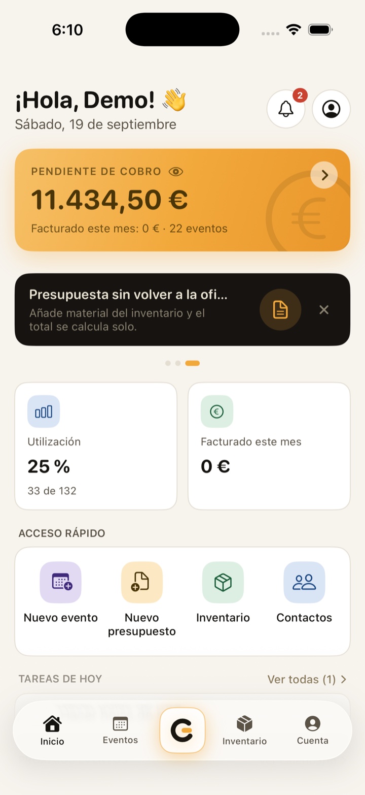 La pantalla de inicio de Gestyou en el móvil