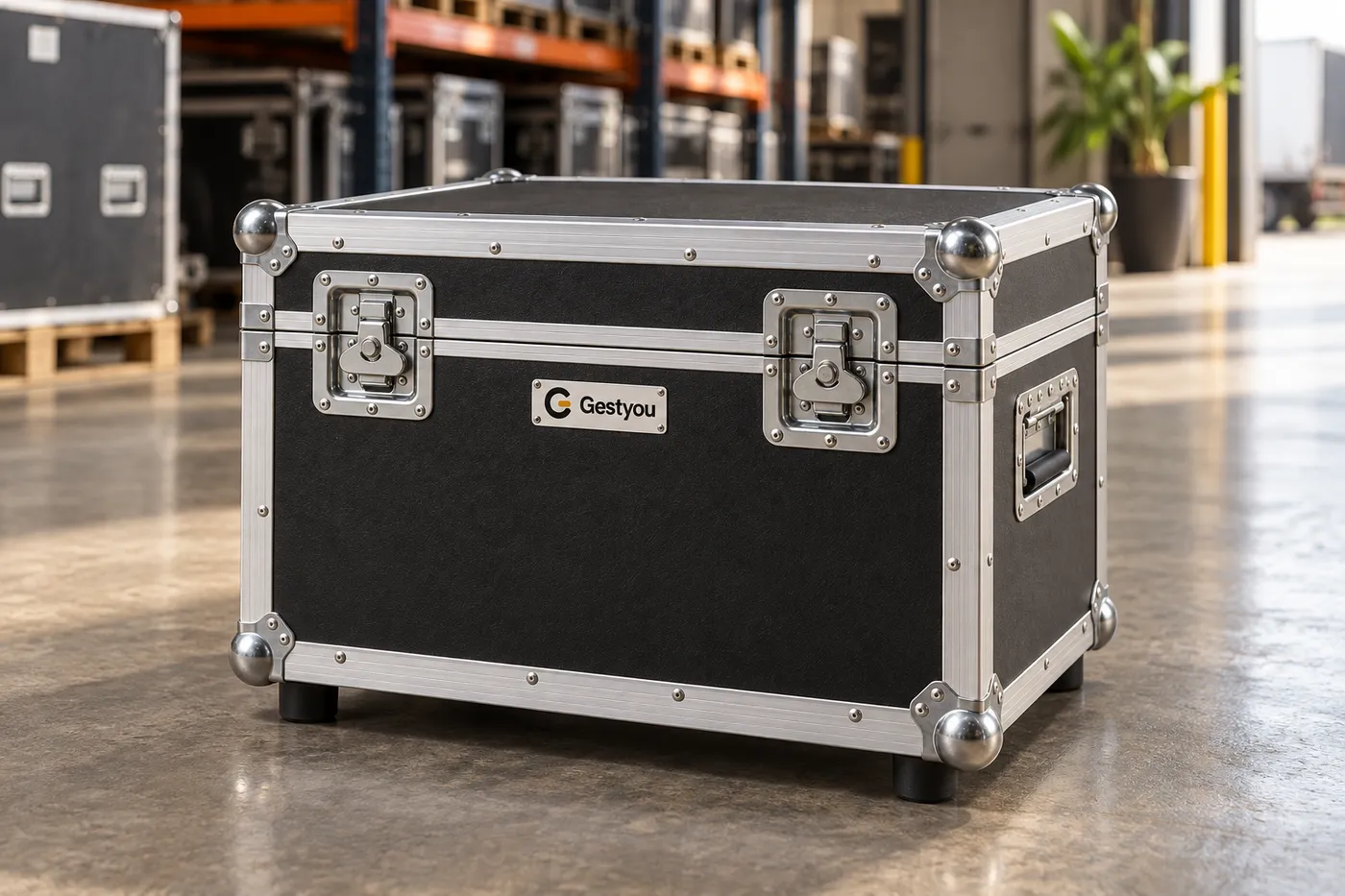 Caja de transporte Gestyou en un almacén de material audiovisual